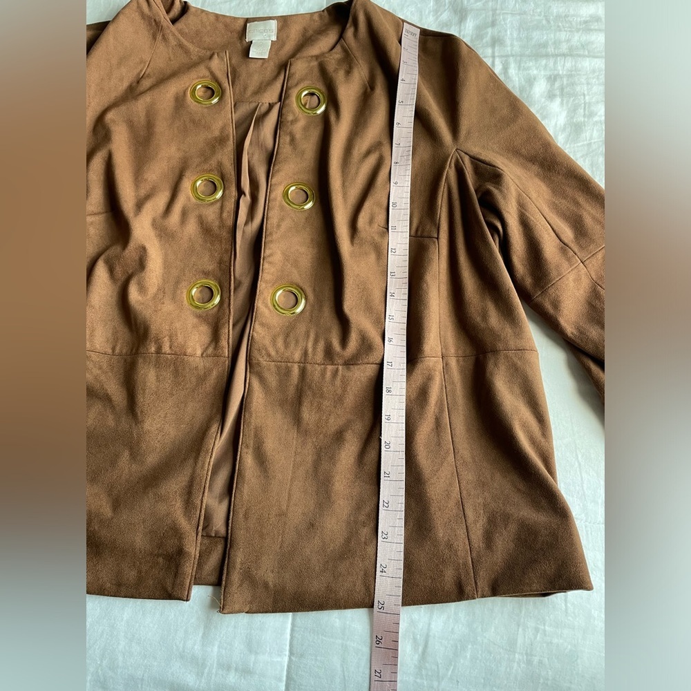 Chicos Brown Faux Leather Grommet Detail Jacket Large Casual Neutral Minimalist‎ - Picture 9 of 9